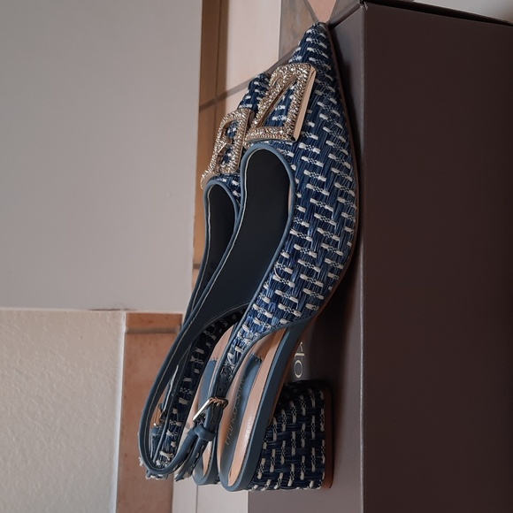 Franco Sarto Textured Blue Slingback Heels Sz 6.5 - Picture 5 of 9